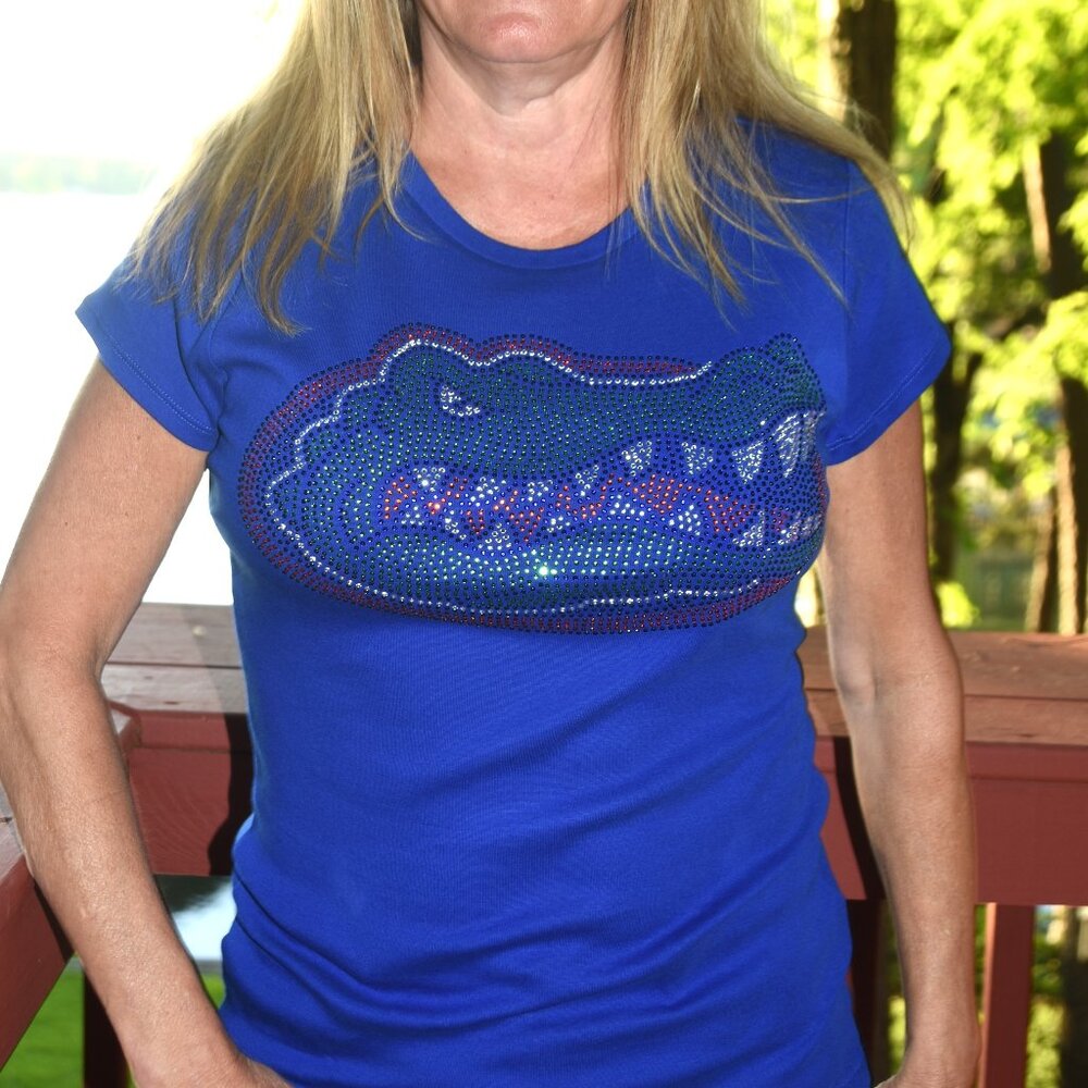 Florida Gators royal  rhinestone short sleeve round neck Shirt XS S M L XL XXL…